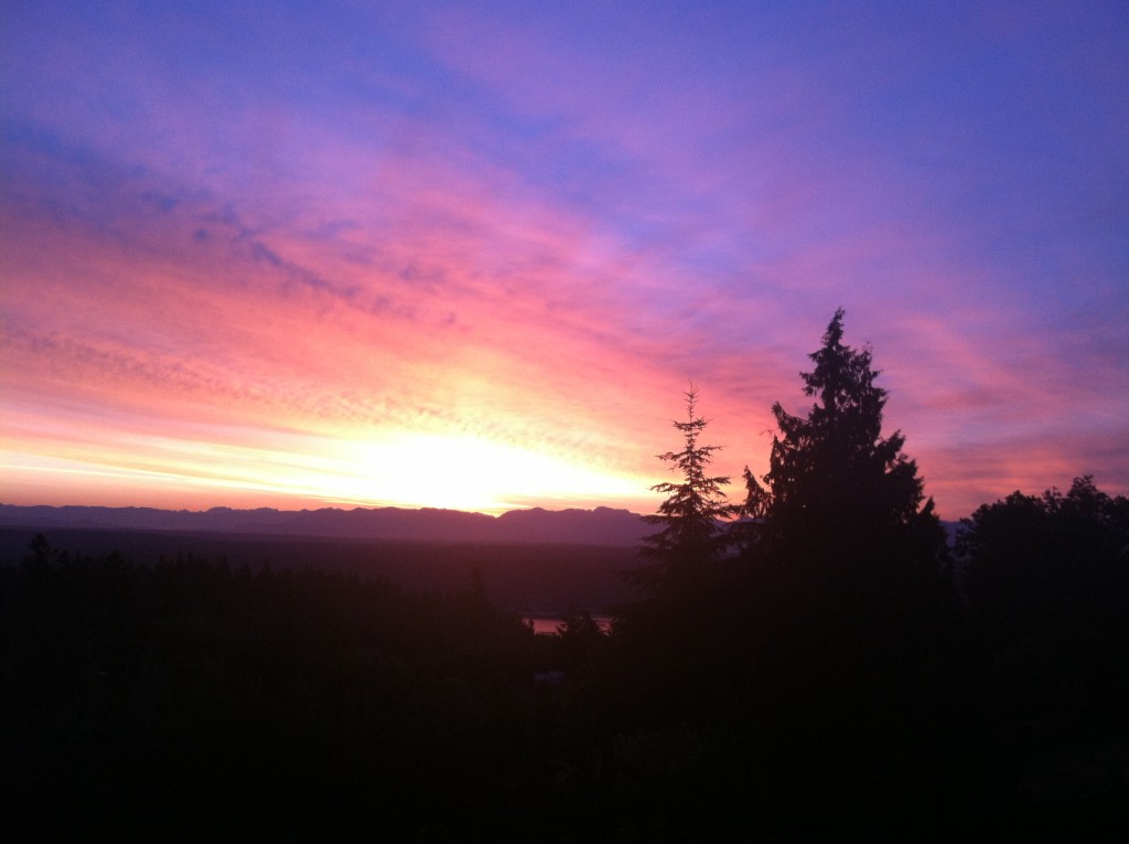 by Sue Blethen: Lake Sammamish Sunrise over Cascades