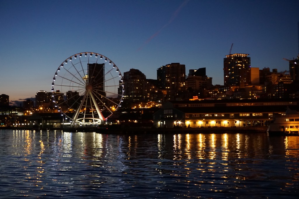 by Marianne Kitchell: After 10pm, Ferry coming into Seattle