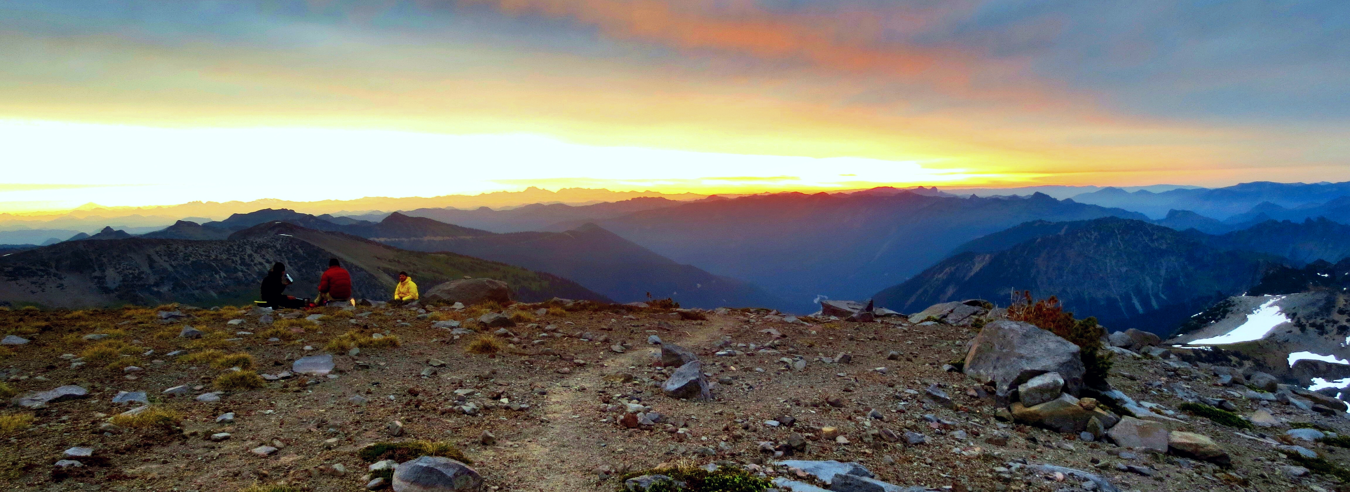 by Eve Rickenbaker: Sunrise on Meany Crest on June 21st after a climb up Little Tahoma, the day before.